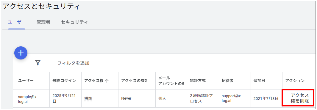 Googleアクセス権限削除